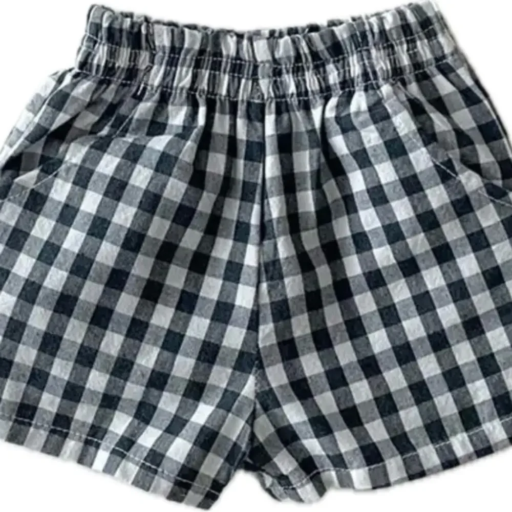Lot of 2: New cotton checked baby shorts, white shirt 9-12 months